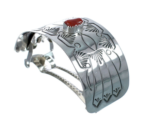 Coral and Genuine Sterling Silver Navajo Hair Barrette JX131025